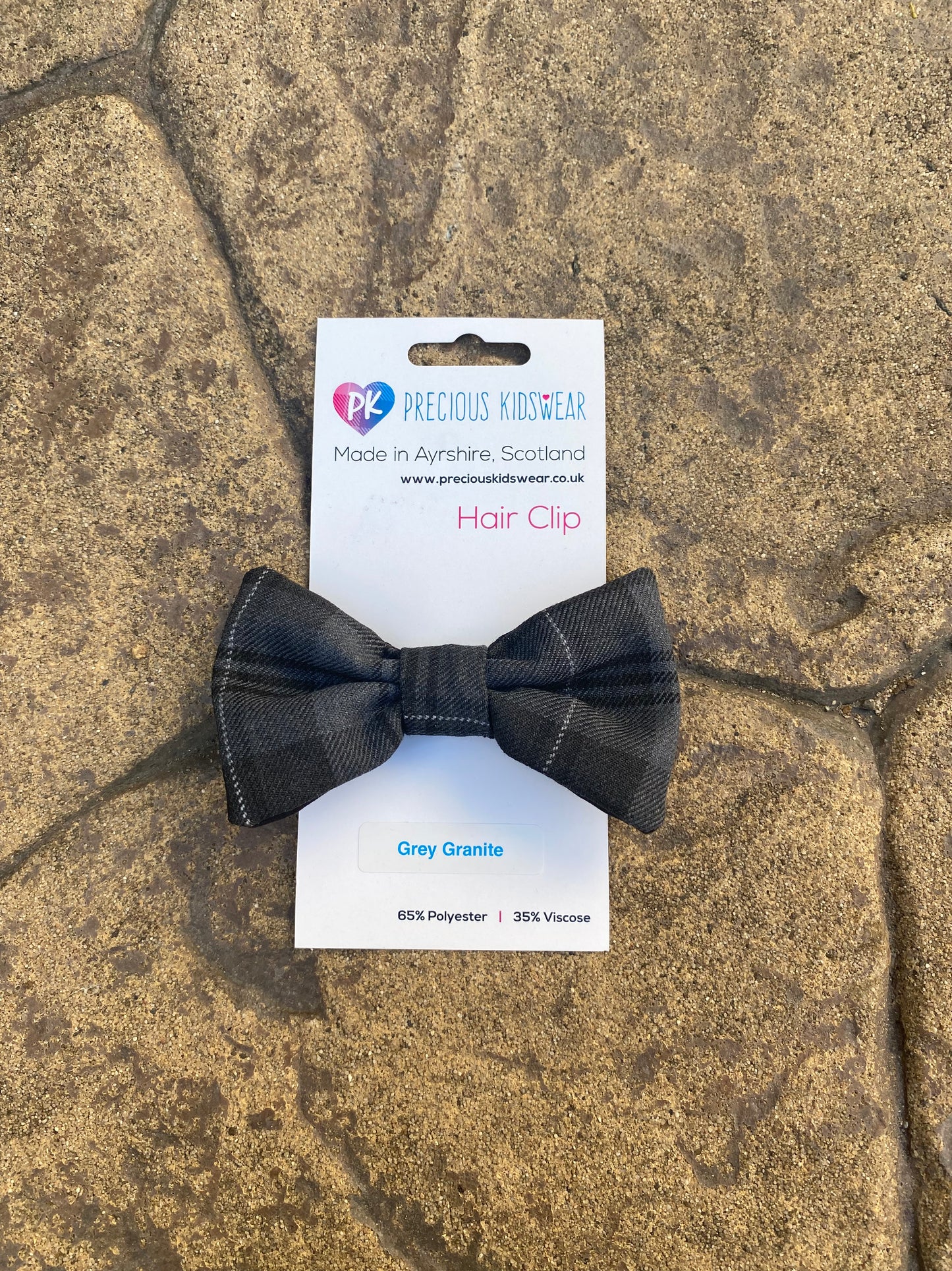 Grey Granite Tartan Hair Bow