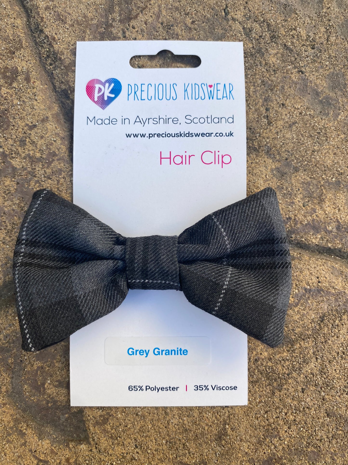 Grey Granite Tartan Hair Bow