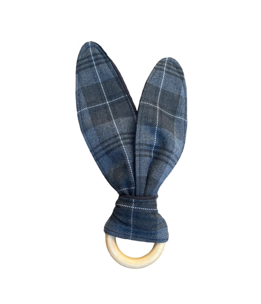 Grey Granite Tartan Bunny Ear Teether