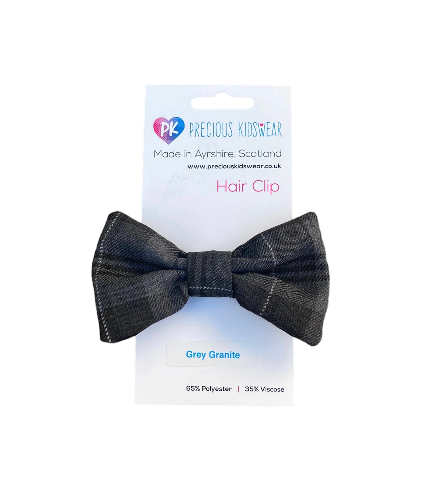 Grey Granite Tartan Hair Bow