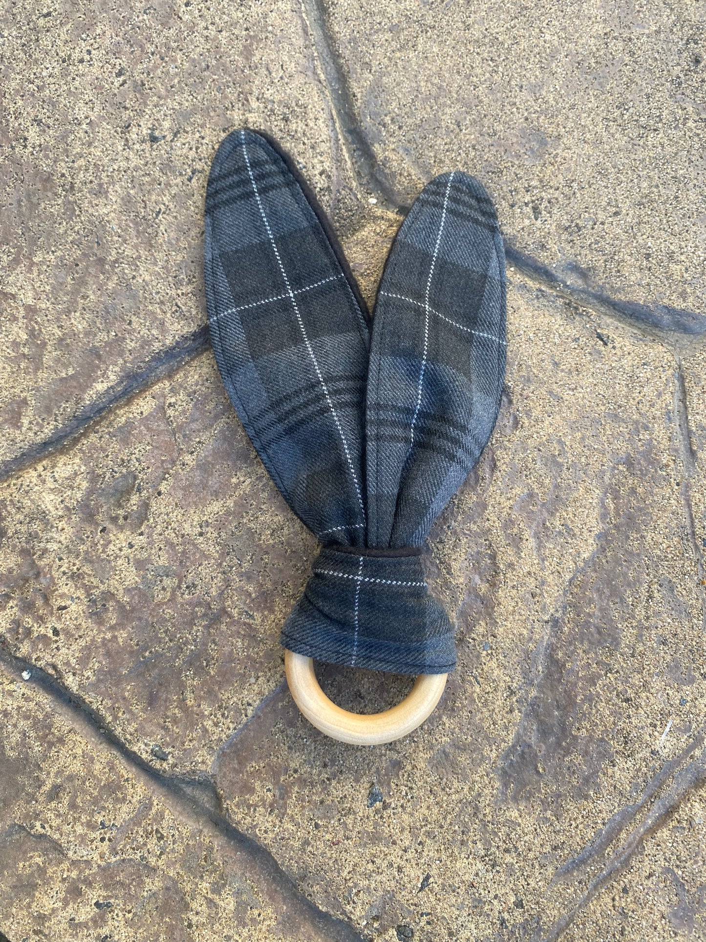 Grey Granite Tartan Bunny Ear Teether