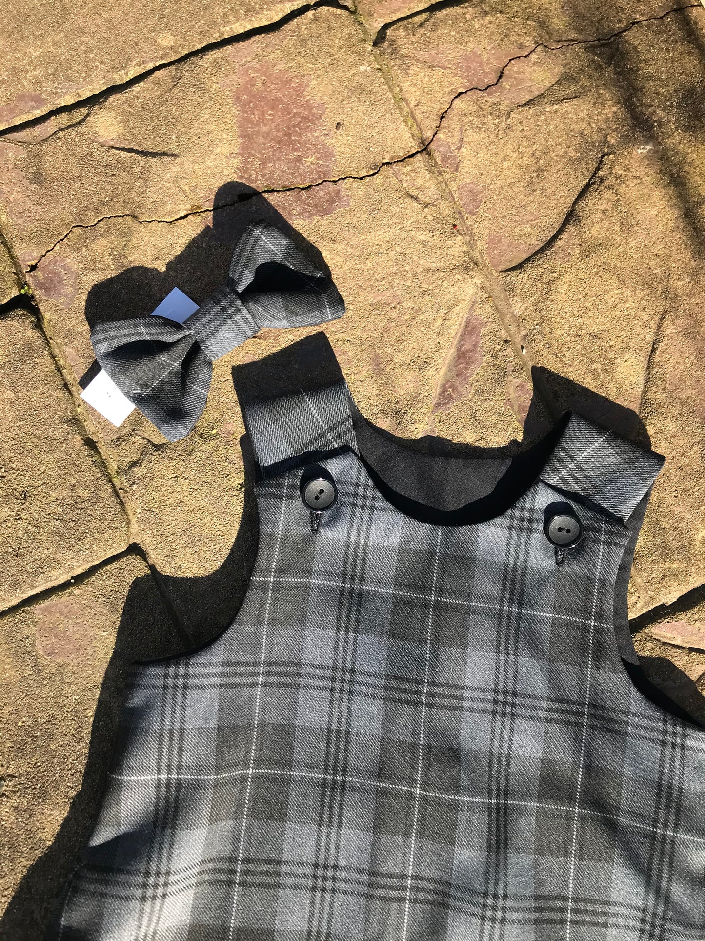 Grey Granite Tartan, Pinafore and Hair Bow Set