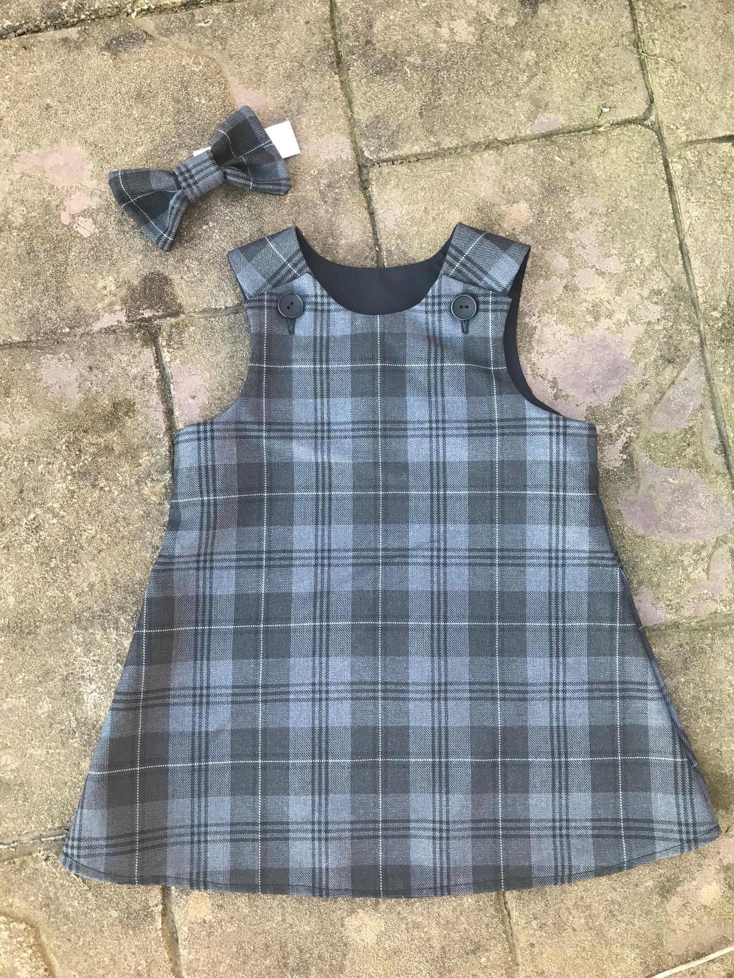 Grey Granite Tartan, Pinafore and Hair Bow Set