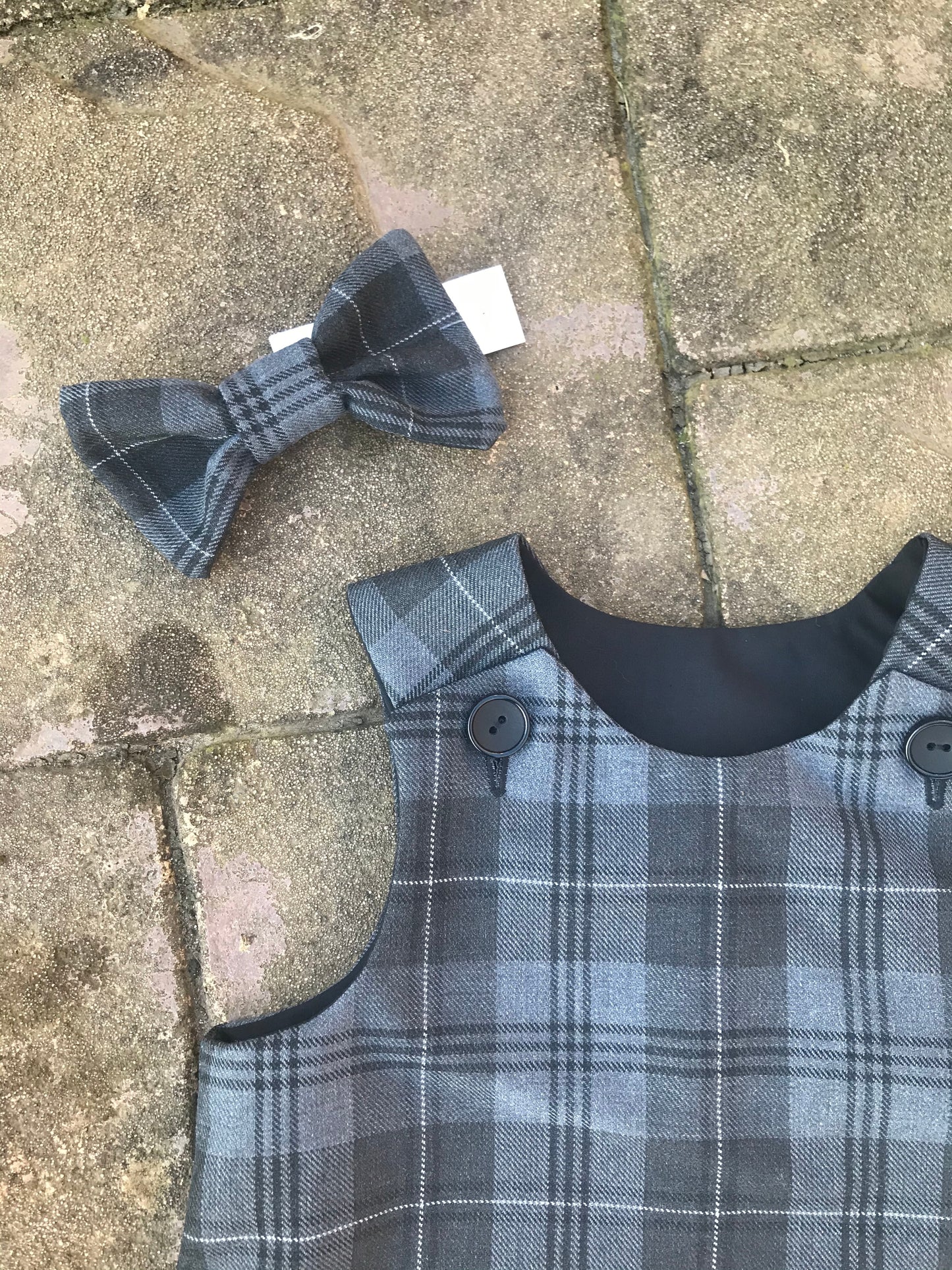 Grey Granite Tartan, Pinafore and Hair Bow Set