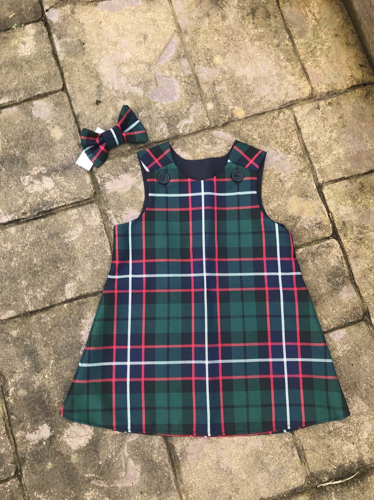 Hunter Tartan, Pinafore and Hair Bow Set