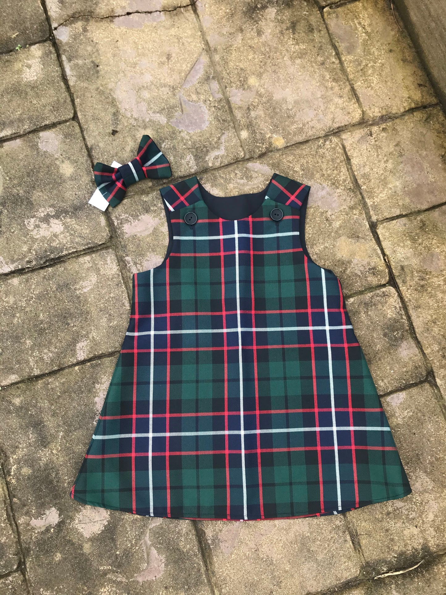 Hunter Tartan, Pinafore and Hair Bow Set