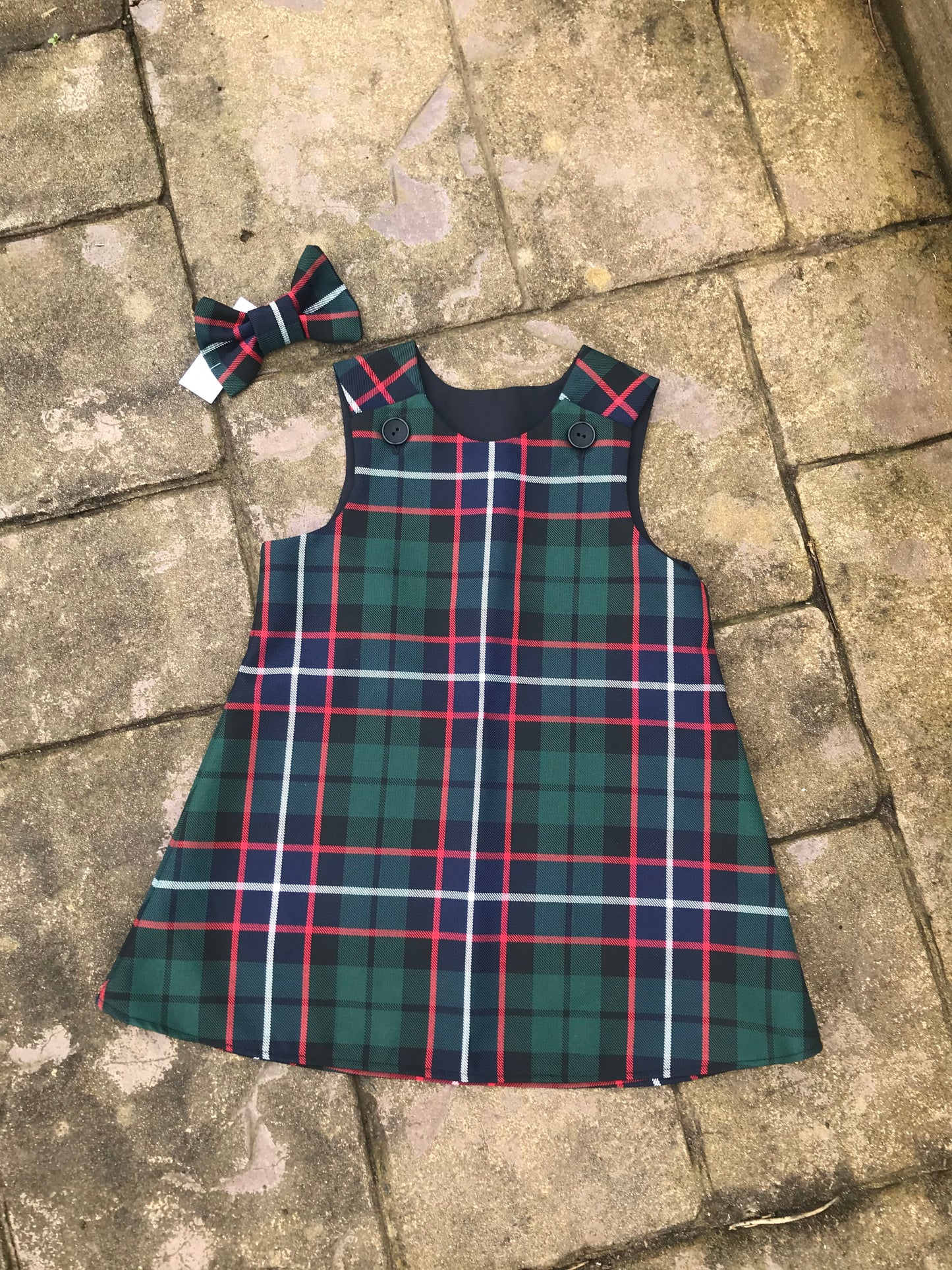 Hunter Tartan, Pinafore and Hair Bow Set