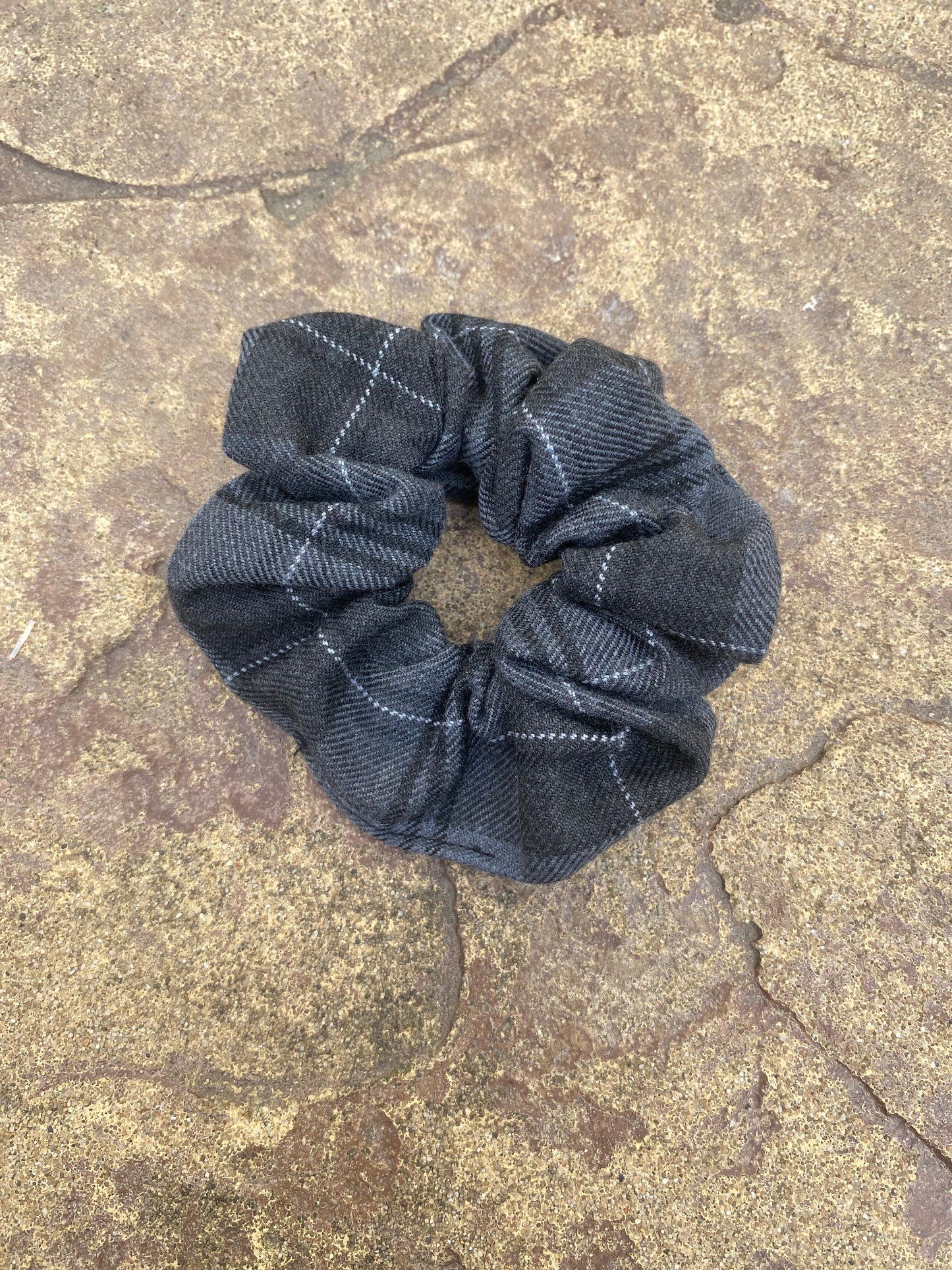 Grey Granite Tartan Hair Scrunchie