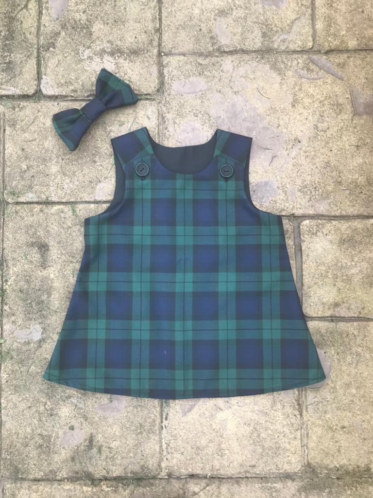 Black Watch Tartan, Pinafore and Hair Bow Set