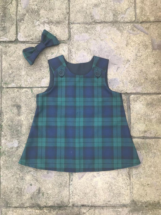 Pinafore & Hair Bow Set: Black Watch Tartan