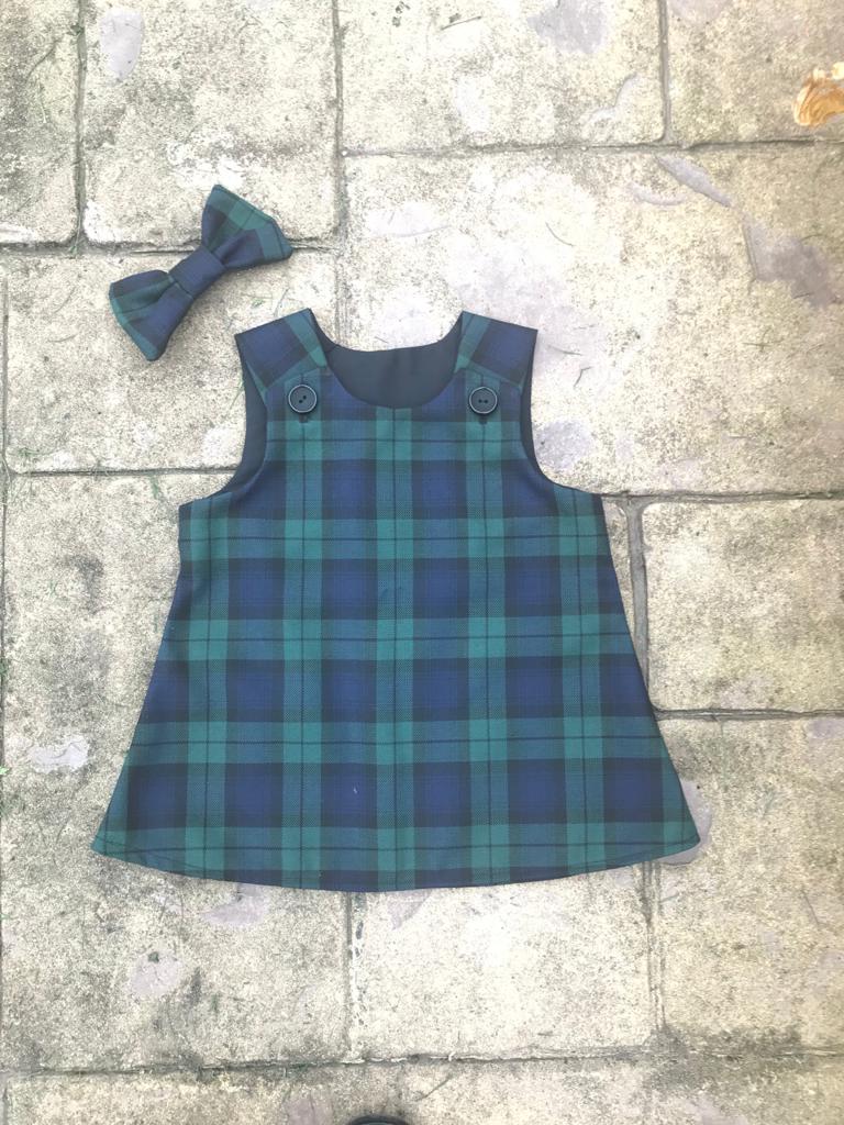 Black Watch Tartan, Pinafore and Hair Bow Set