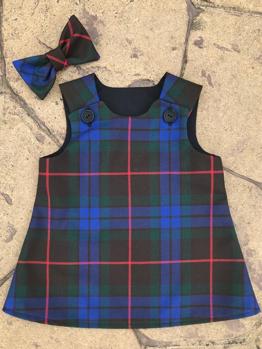 Fraser Ancient Hunting Tartan, Pinafore and Hair Bow Set