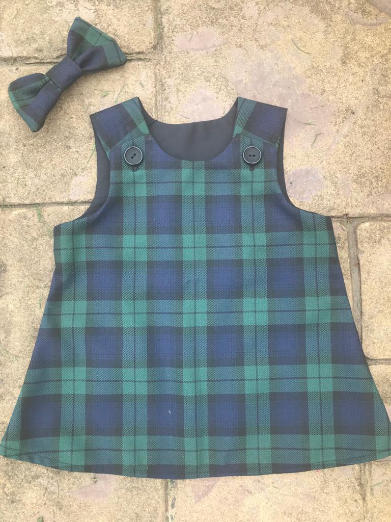 Black Watch Tartan, Pinafore and Hair Bow Set