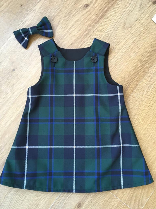 Pinafore & Hair Bow Set: Douglas Tartan